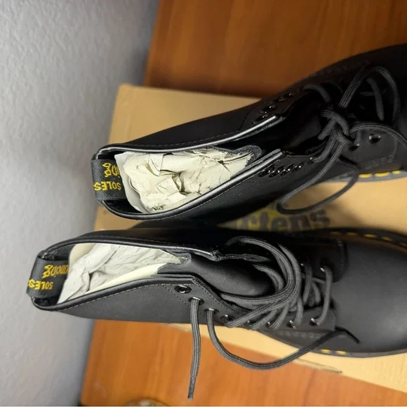 Dr. Martens Black Leather Boots with Yellow Stitching - Picture 10 of 10